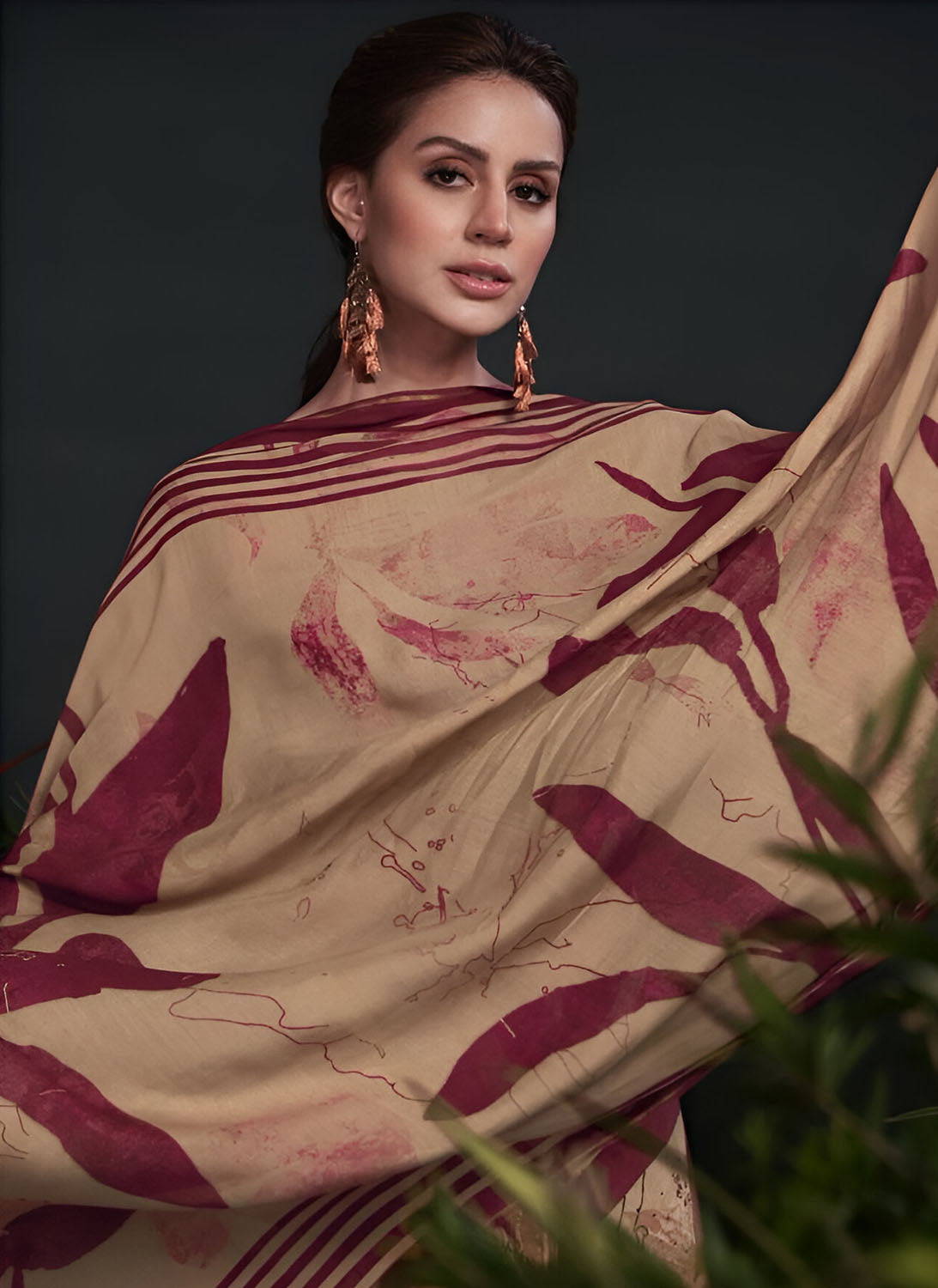 Maroon Cotton Silk Unstitched Suit Material with Dupatta for Women Karachi Prints