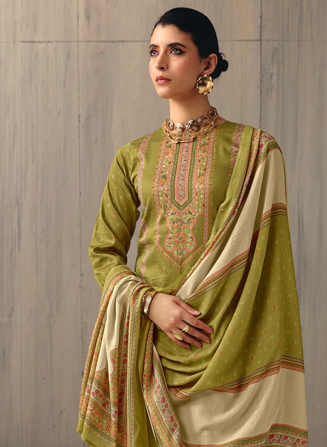 Green Unstitched Cotton Salwar Suit Dress Material for Women
