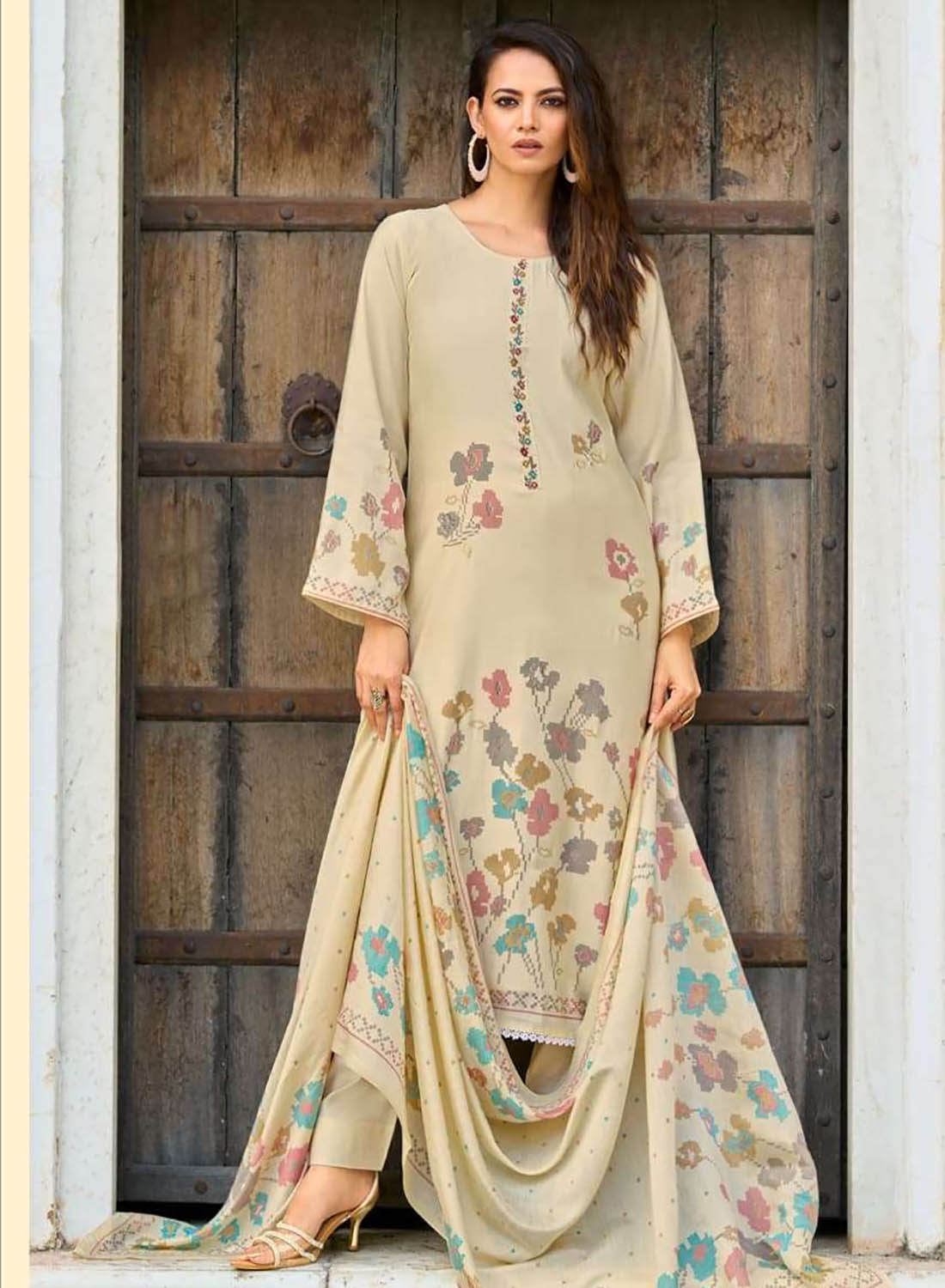 Fancy Pure Muslin Silk Unstitched Salwar Suit Set for Women