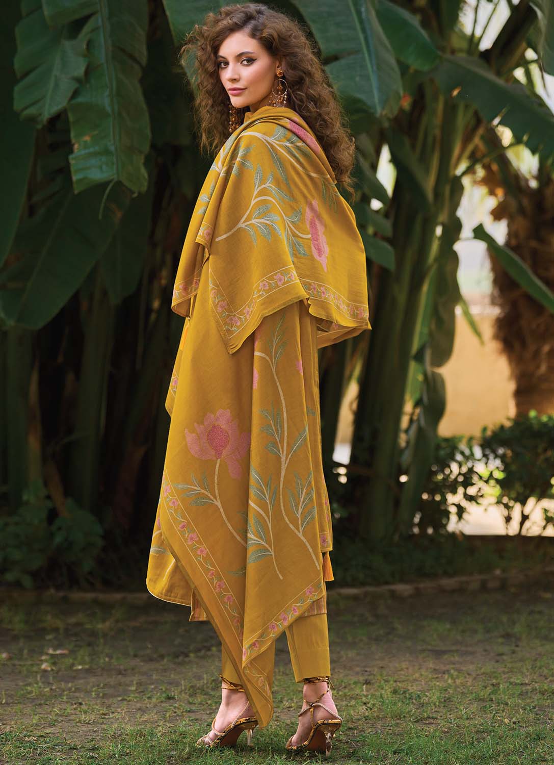 Pure Muslin Unstitched Yellow Printed Women Salwar Suit Dress Material Kilory Trends