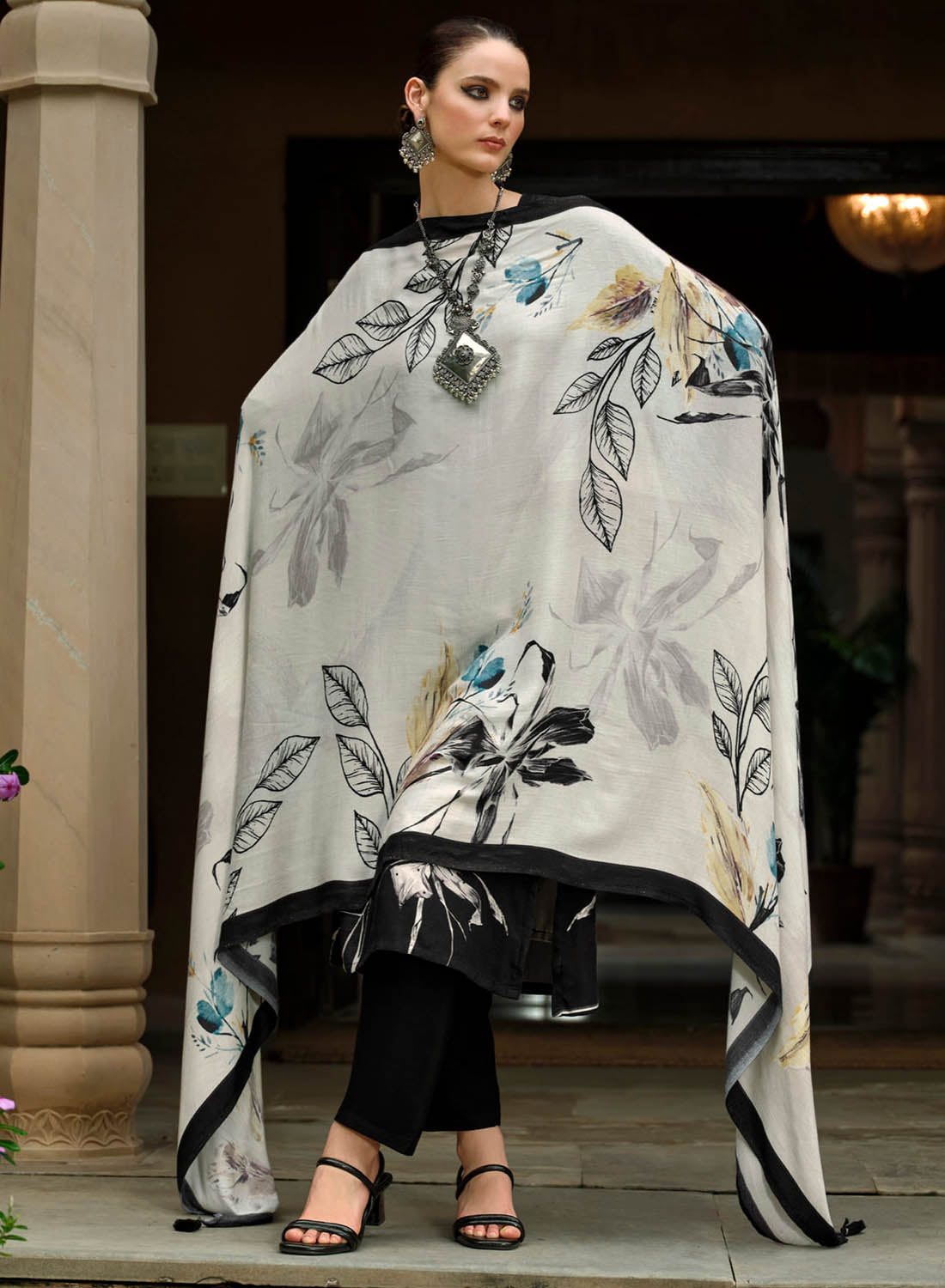 Black Unstitched Pashmina Winter Salwar Suit Fabric Material for Women