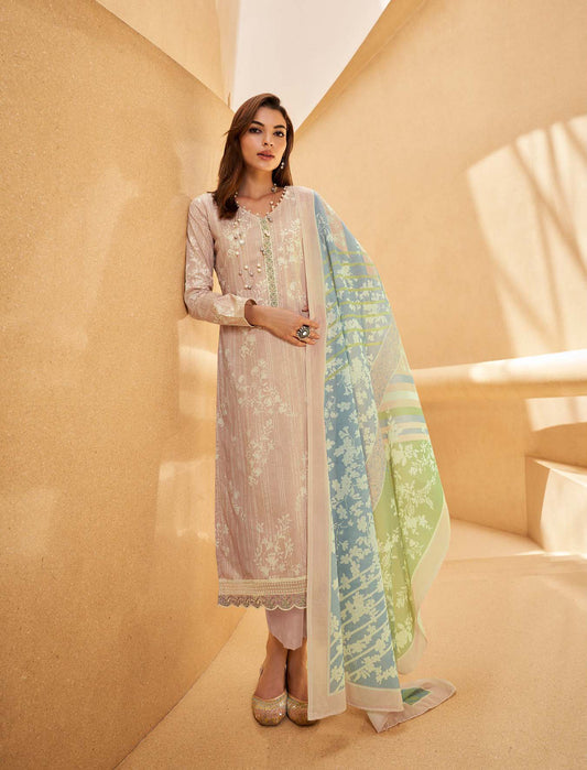 Mumtaz Arts Unstitched Women Lawn Cotton Suit Set Brown