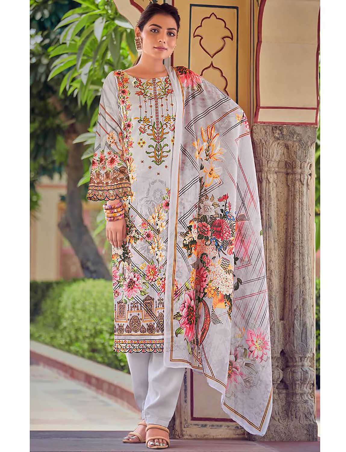Belliza Unstitched Women Grey Salwar Suit Fabric Dress Materials