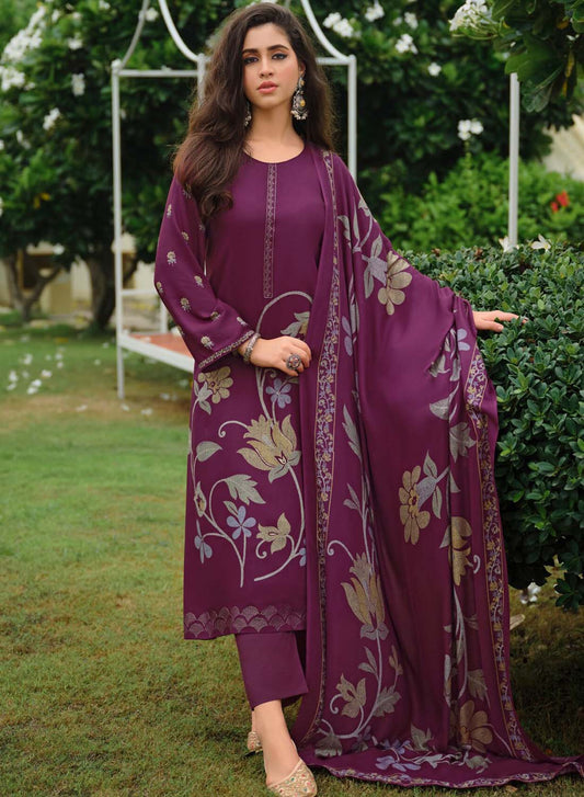 Party Wear Unstitched Pashmina Winter Suit Material for Women