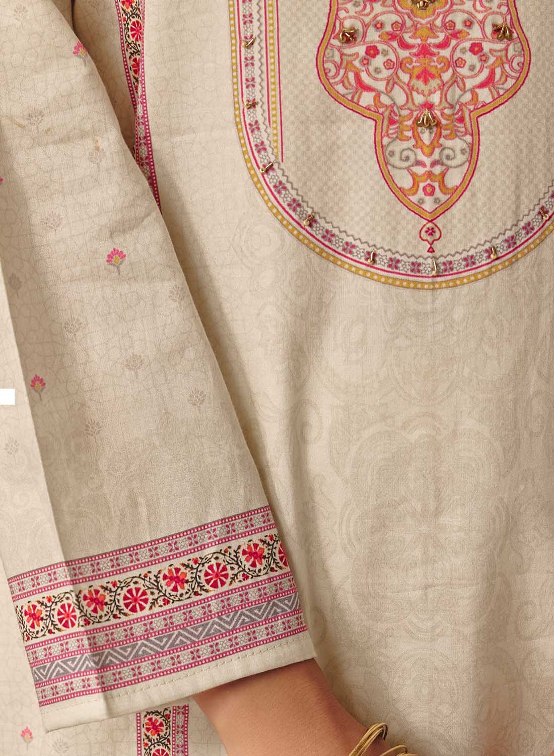 Off-White Unstitched Cotton Salwar Suit Dress Material for Women