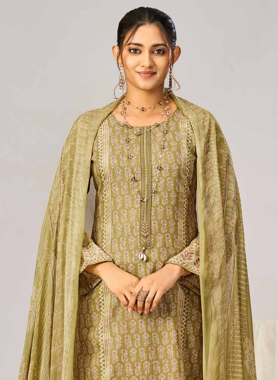 Ethnic Pure Cotton Unstitched Suit Material with Dupatta for Women