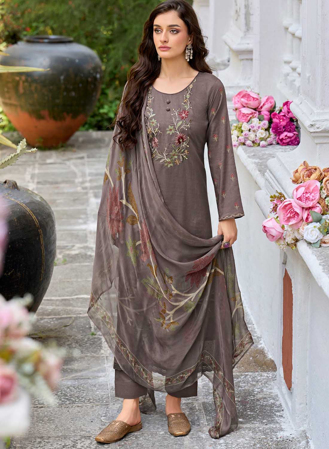 Women’s Unstitched Cotton Salwar Suit Material with Chiffon Dupatta
