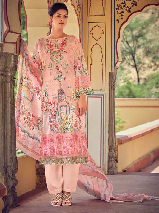 Belliza Unstitched Women Orange Salwar Suit Fabric Dress Materials