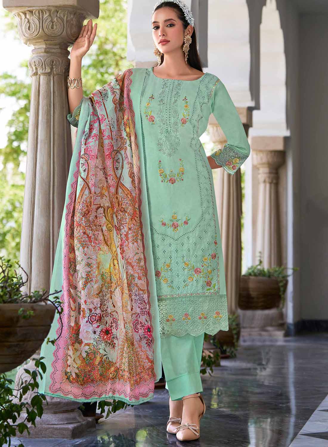 Pakistani Unstitched Cotton Salwar Suit Dress Material with Embroidery