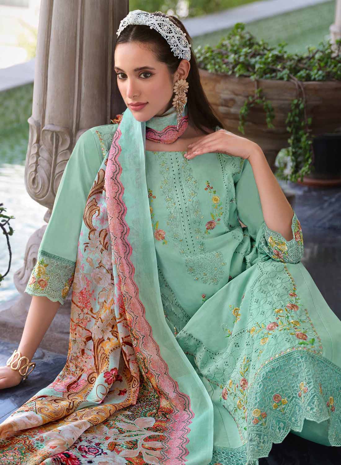 Pakistani Unstitched Cotton Salwar Suit Dress Material with Embroidery