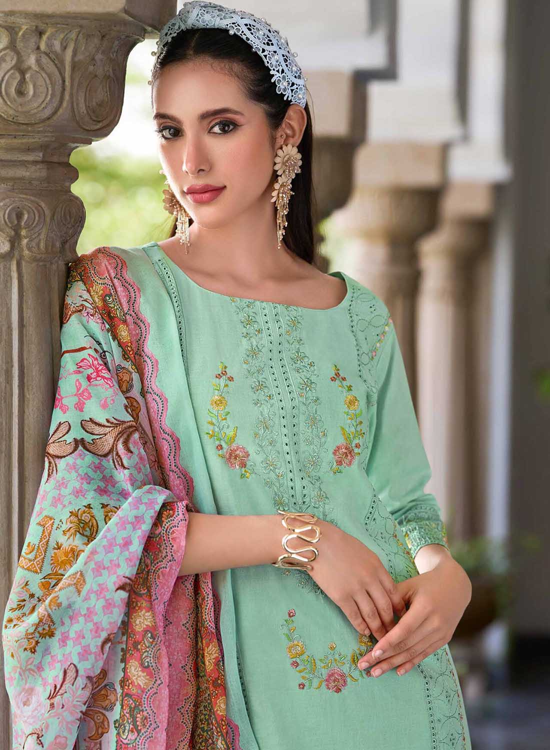 Pakistani Unstitched Cotton Salwar Suit Dress Material with Embroidery