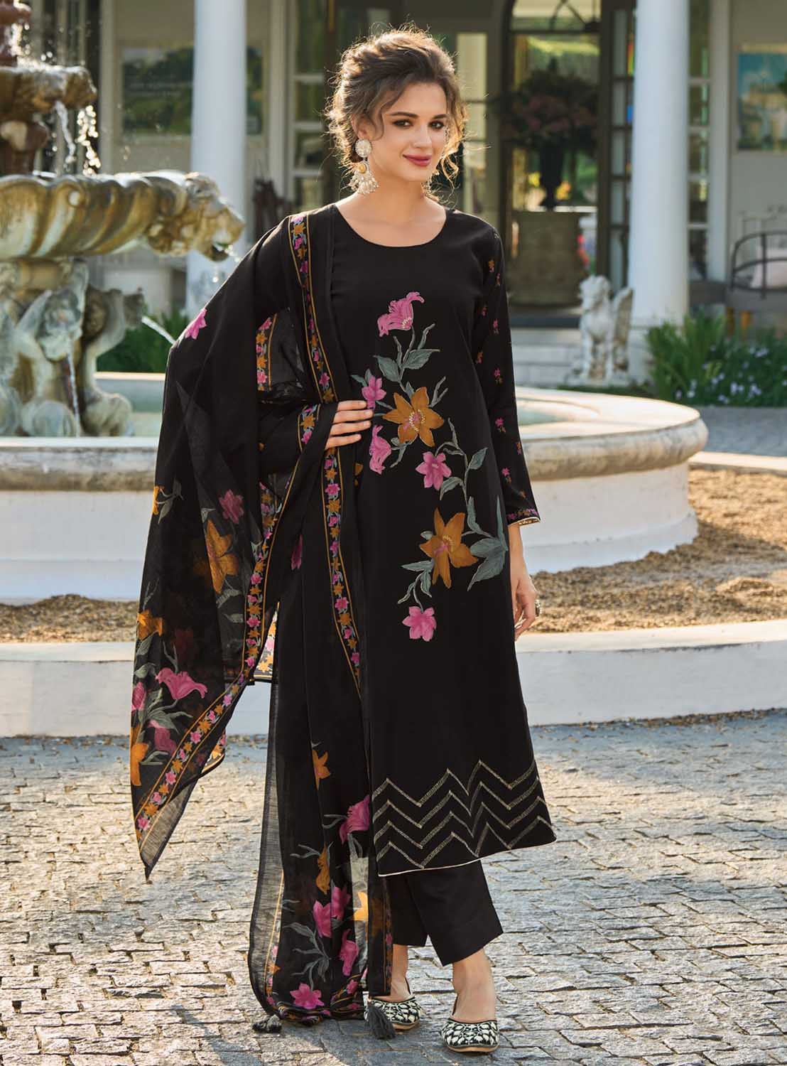 Kilory Pure Muslin Black Unstitched Suit Dress Material for Women Kilory Trends