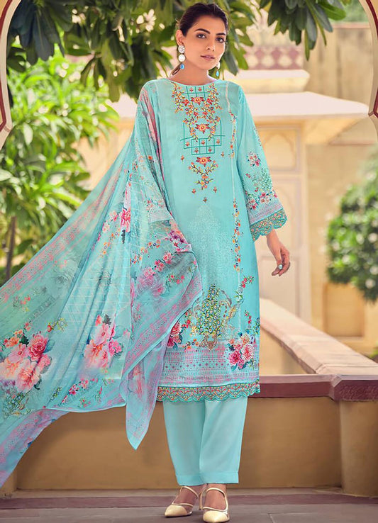 Belliza Unstitched Women Blue Salwar Suit Fabric Dress Materials