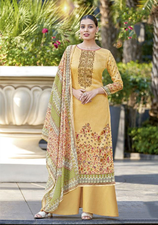 Alok Unstitched Yellow Cotton Salwar Suits With Dupatta - Stilento