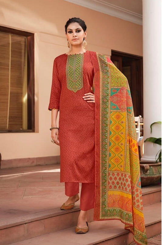 Lt Fabrics Cotton Printed Suit material with Embroidery