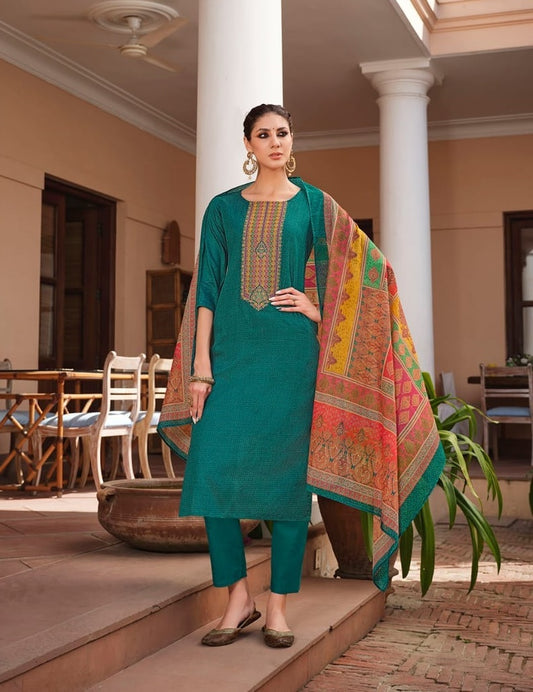 Lt Fabrics Cotton Printed Suit material with Embroidery
