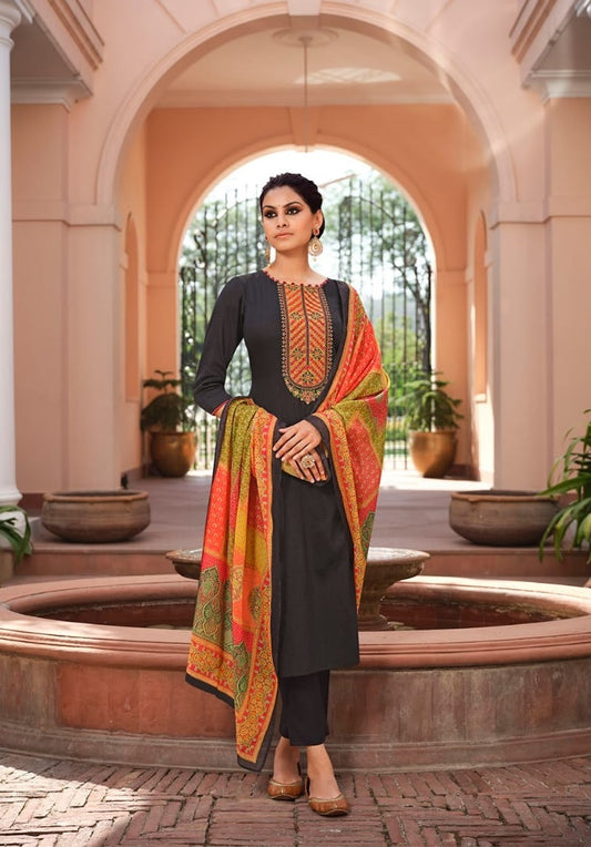 Lt Fabrics Cotton Printed Suit material with Embroidery