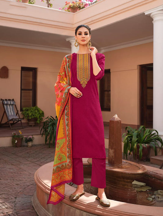 Lt Fabrics Cotton Printed Suit material with Embroidery