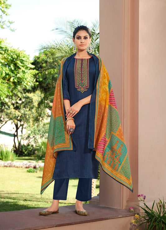 Lt Fabrics Cotton Printed Suit material with Embroidery