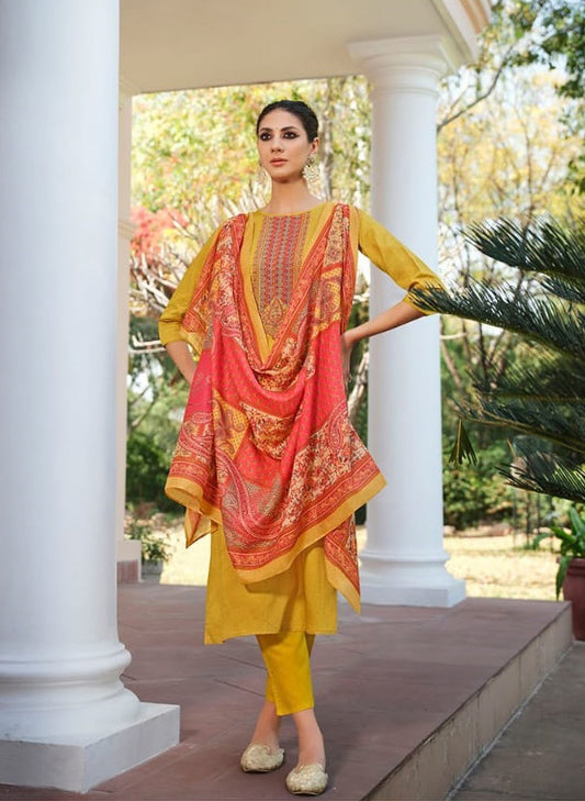 Lt Fabrics Cotton Printed Suit material with Embroidery