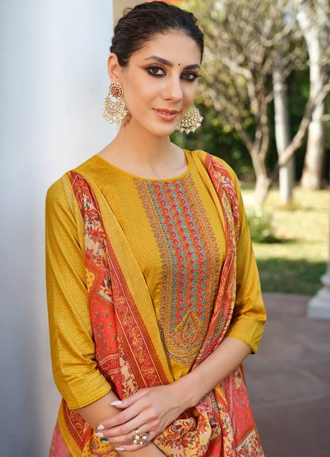 Lt Fabrics Cotton Printed Suit material with Embroidery