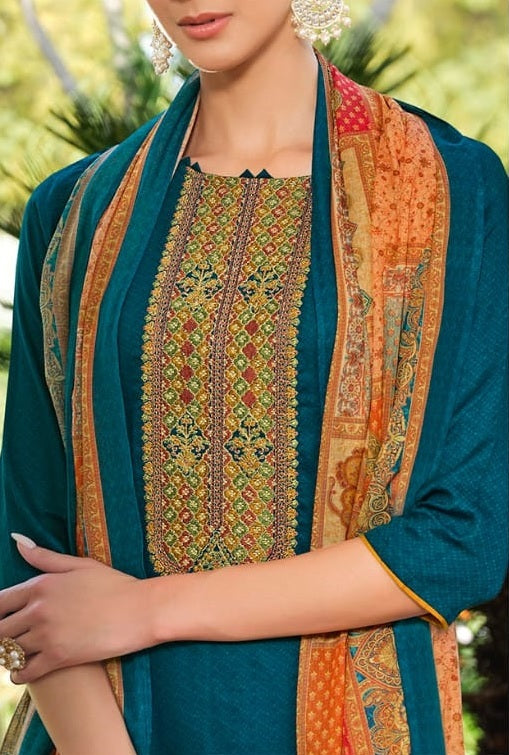 Lt Fabrics Cotton Printed Suit material with Embroidery