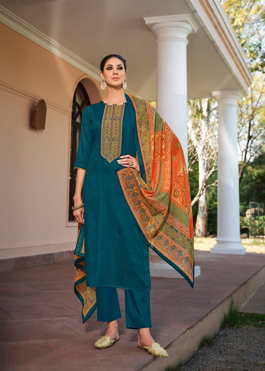Lt Fabrics Cotton Printed Suit material with Embroidery