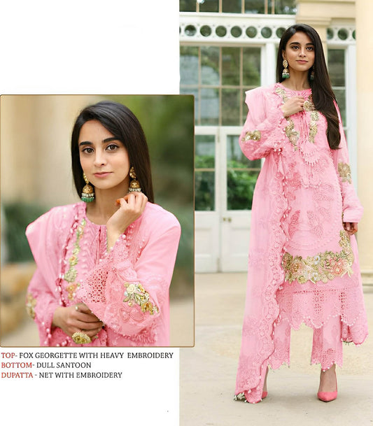Faux Georgette Pakistani Style Unstitched Pink Suits With Net Dupatta