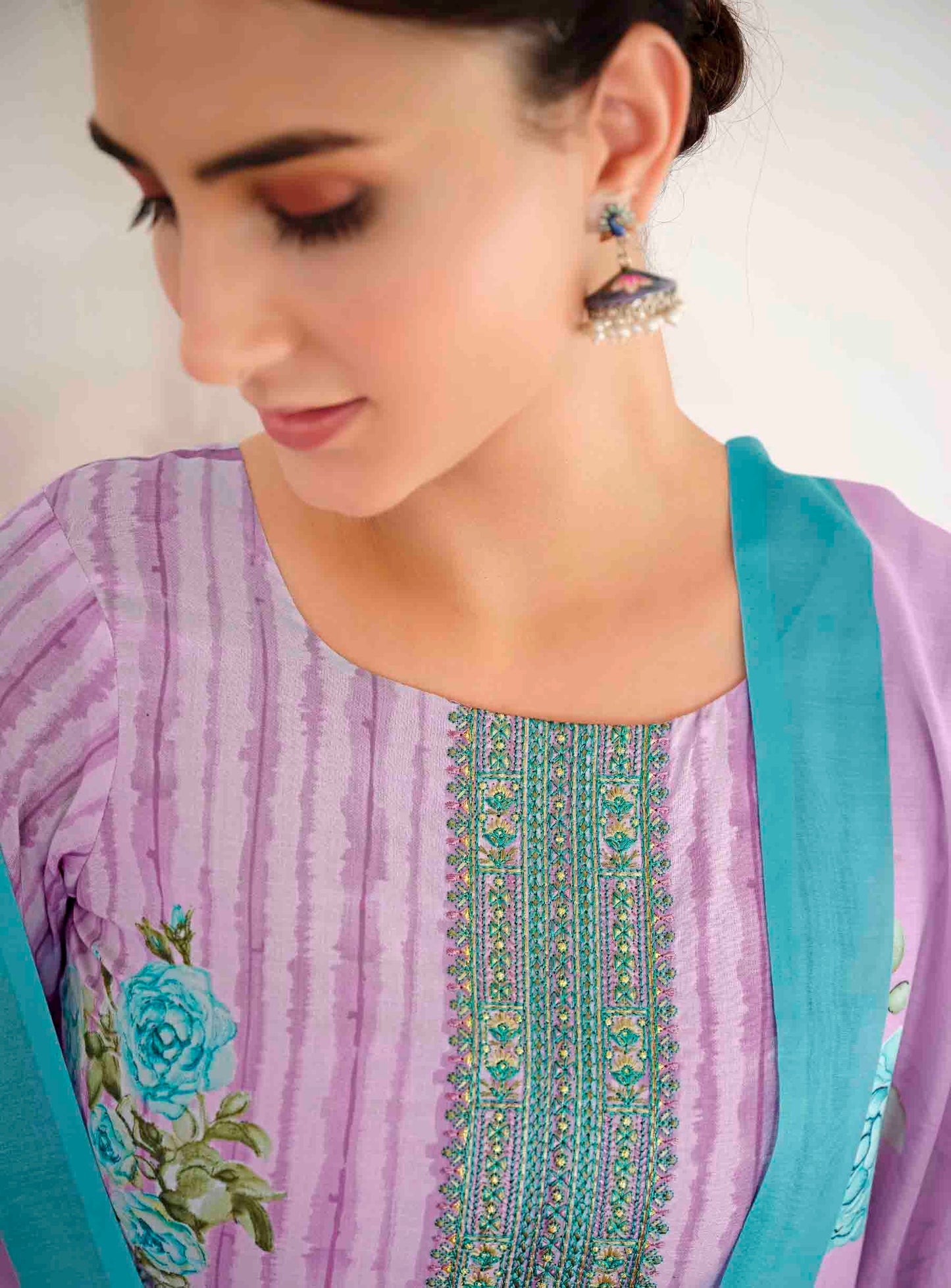 Lawn Cotton Unstitched Women Suits Purple Embroidery Dress Materials - Stilento