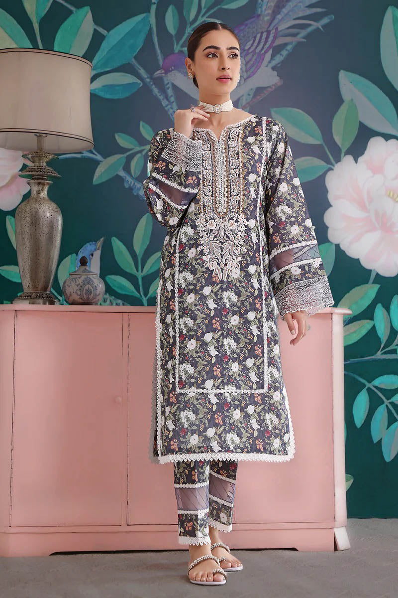 Jade Flora Embrodiered Black Pakistani Lawn Suits - Stilento
