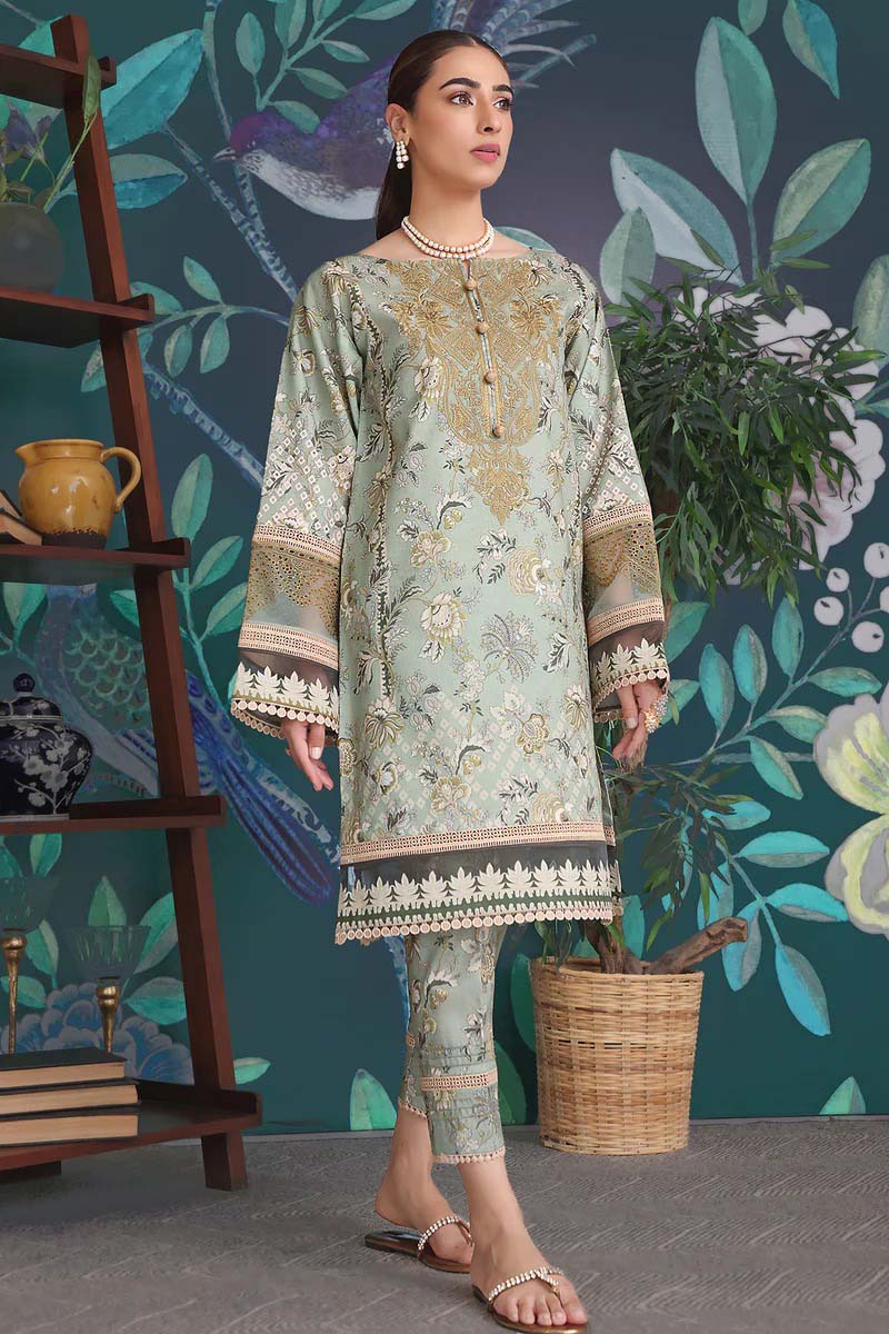 Jade Flora Embrodiered Green Pakistani Lawn Suits - Stilento