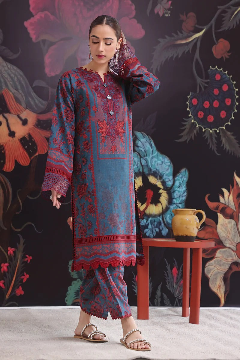 Jade Flora Embrodiered Red Pakistani Lawn Suits - Stilento