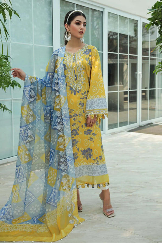 Nureh Gardenia Embroidered Yellow Pakistani Lawn Suit - Stilento