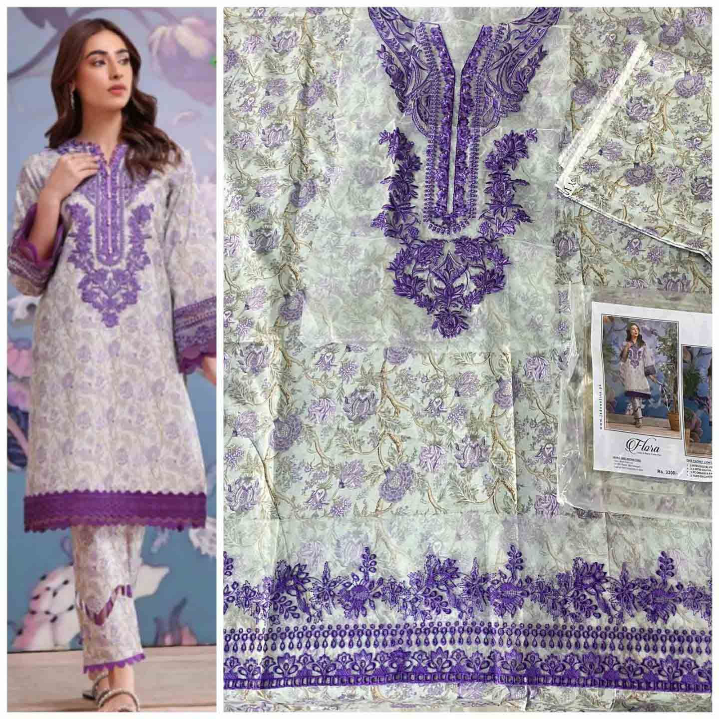 Jade Flora Embrodiered Purple Pakistani Lawn Suits - Stilento