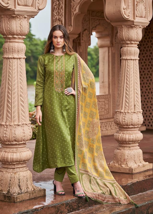 Unstitched Winter Woollen Light Green Pashmina Suits Materials - Stilento