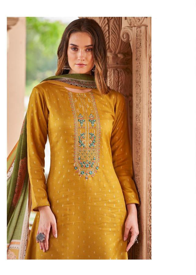 Unstitched Winter Woolen Yellow Pashmina Suits Materials - Stilento