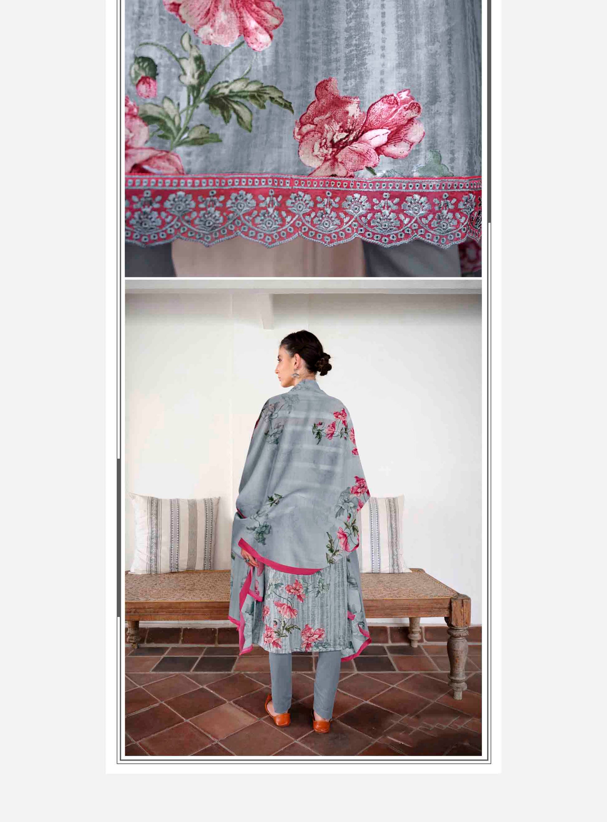 Lawn Cotton Unstitched Women Suits Grey Embroidery Dress Materials - Stilento