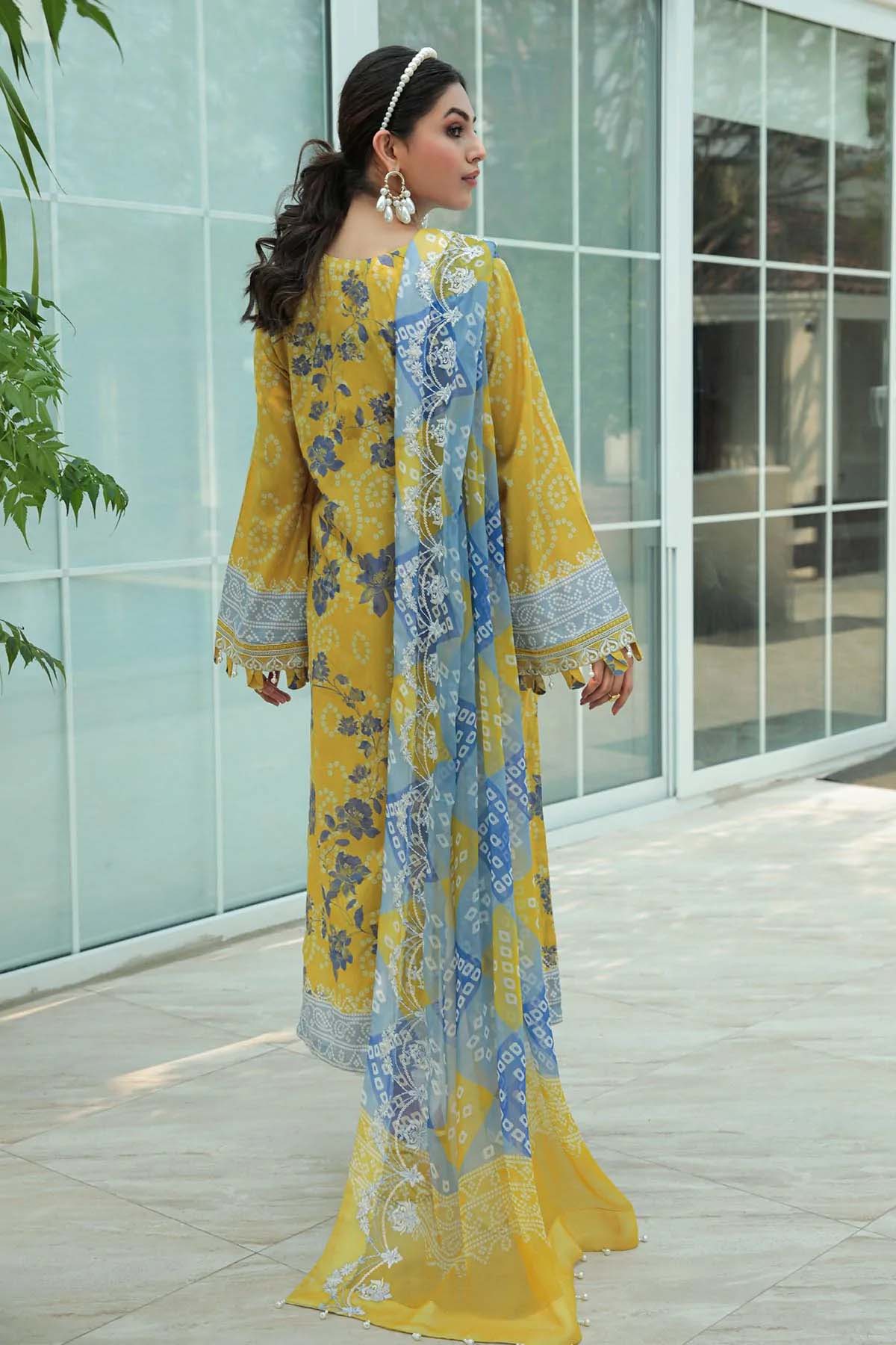 Nureh Gardenia Embroidered Yellow Pakistani Lawn Suit - Stilento