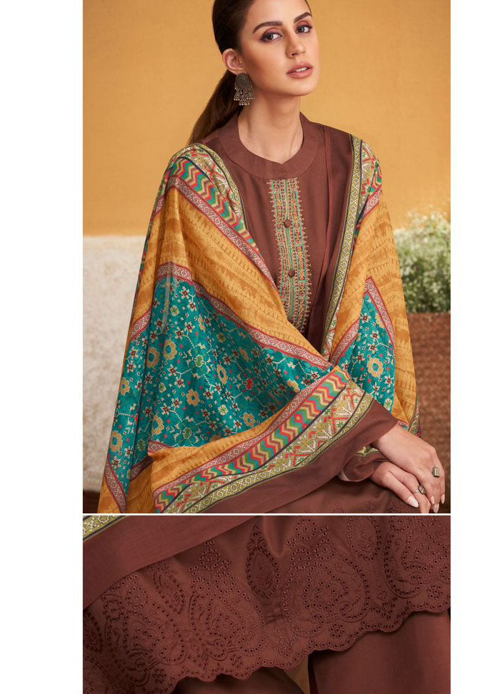 Mumtaz Arts Pure Jam Satin Unstitched Rust Brown Suits Dress Material - Stilento