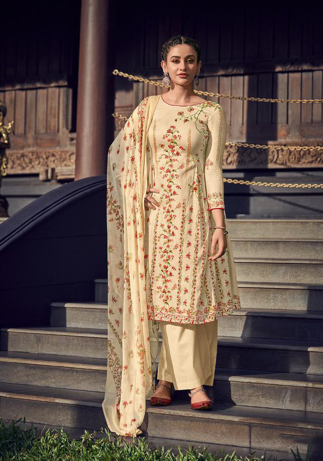 Deepsy Unstitched Printed Light Brown Jam Cotton Printed Suits Material - Stilento