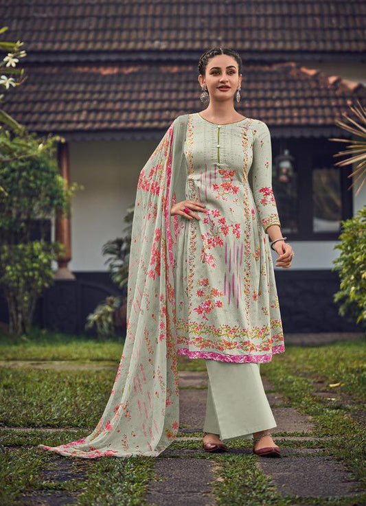 Deepsy Unstitched Printed Light Grey Jam Cotton Printed Suits Material - Stilento