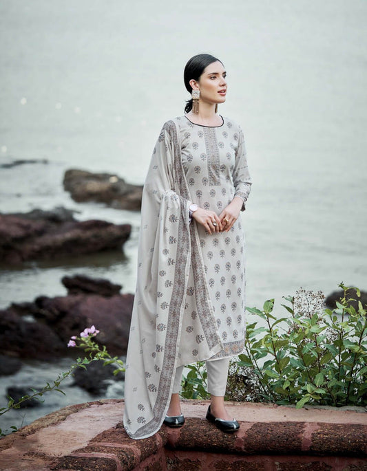 Sargam Unstitched Grey Cotton Suits Dress Materials for Women