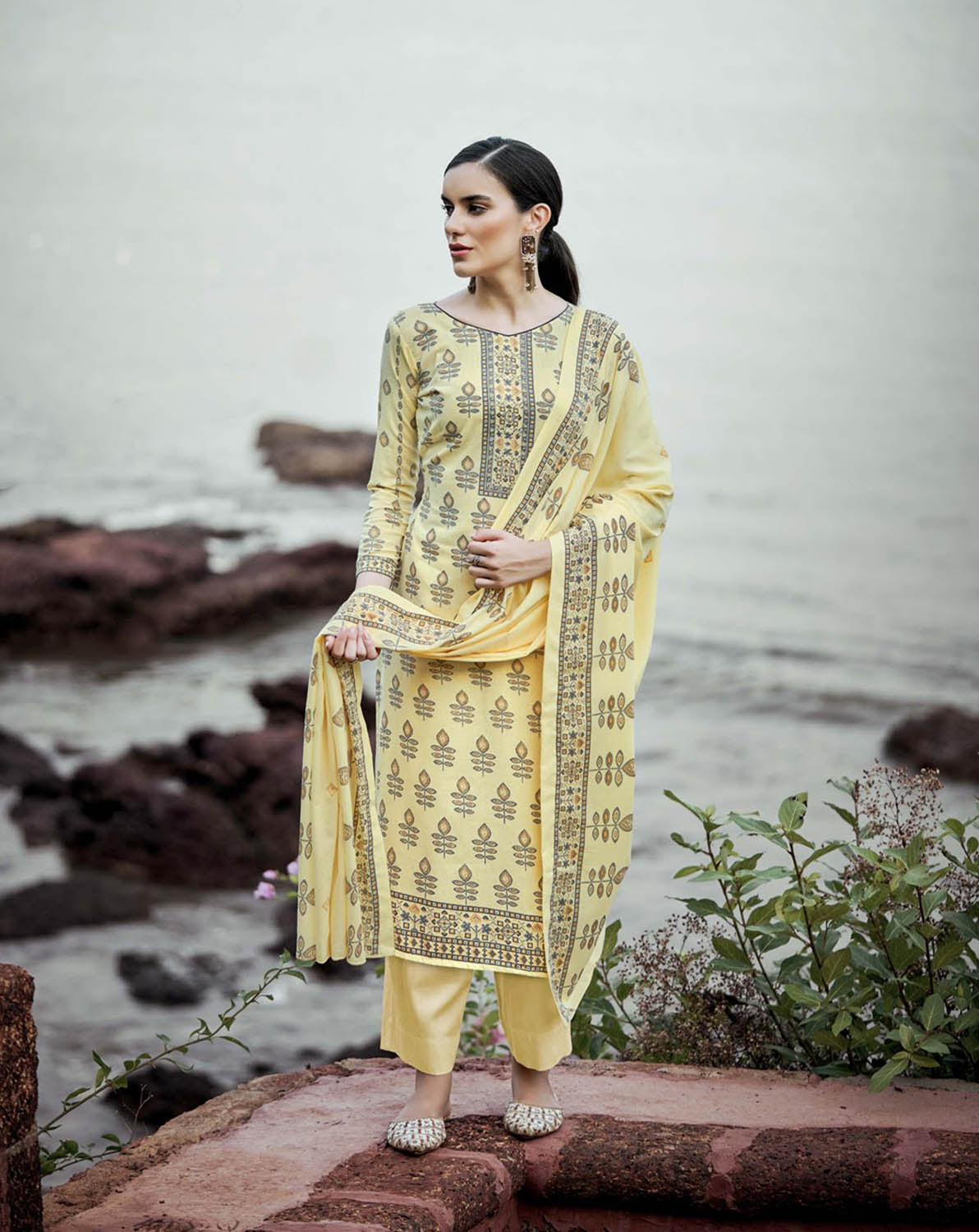 Sargam Unstitched Yellow Cotton Suits Dress Materials for Women