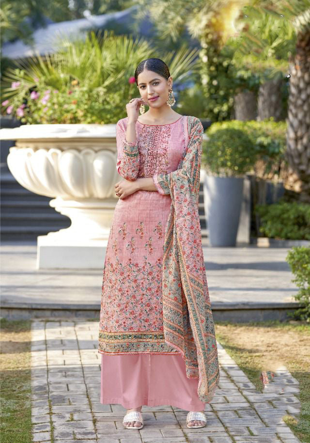 Alok Unstitched Pink Cotton Salwar Suits With Dupatta - Stilento
