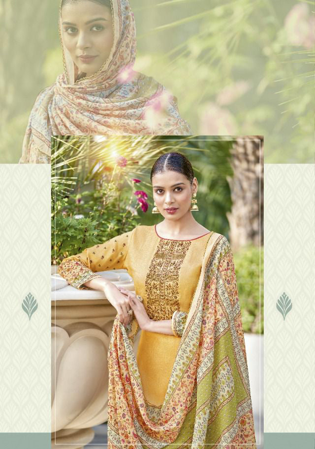 Alok Unstitched Yellow Cotton Salwar Suits With Dupatta - Stilento