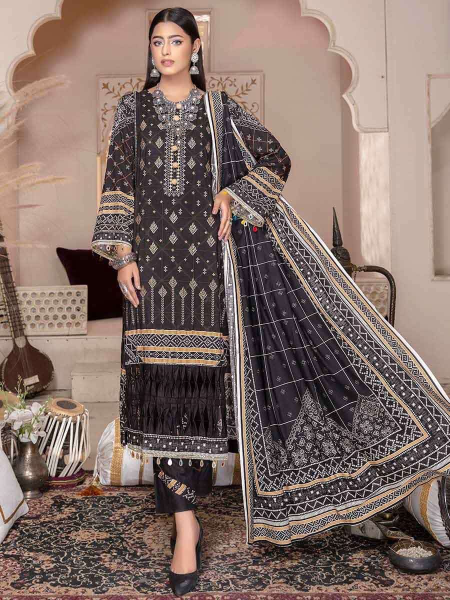 Blossom By Aalaya Unstitched Print and Embroidered Black Winter Pakistani Suit - Stilento
