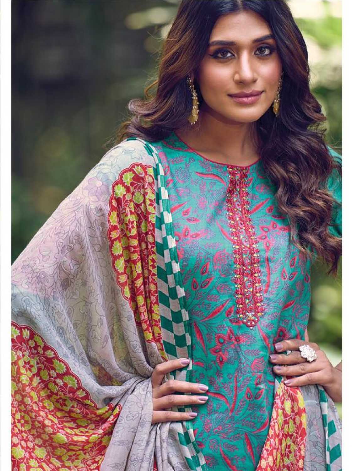Aqsa Unstitched Cotton Suits Material Printed Embroidered