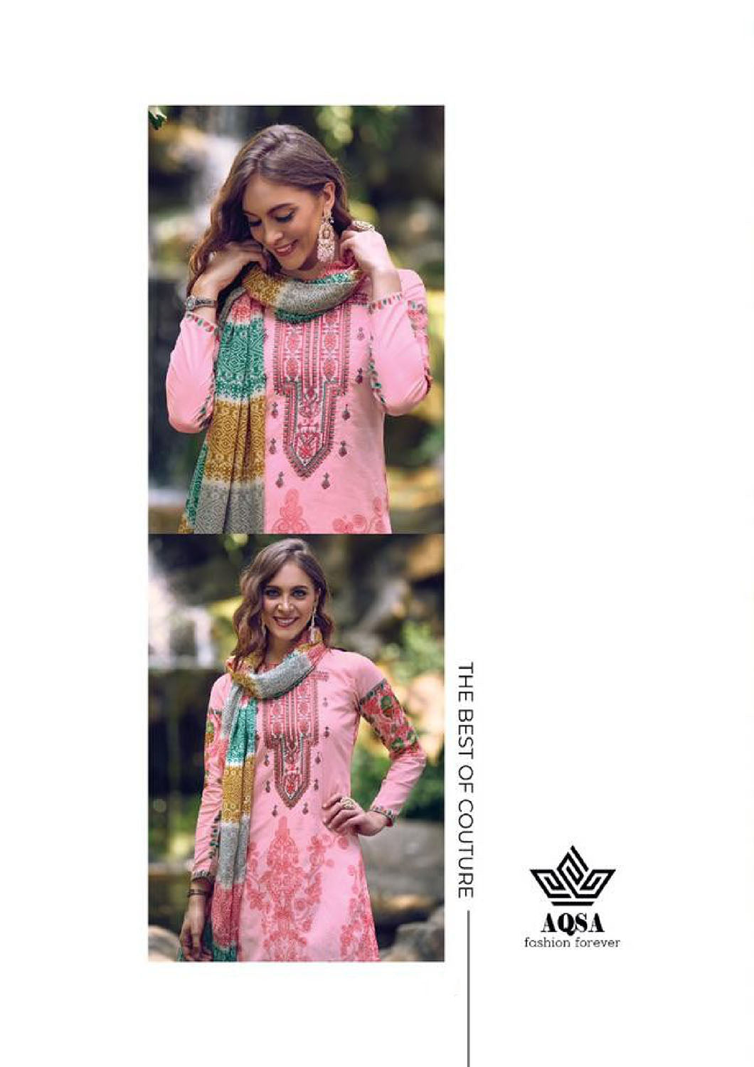 Aqsa Unstitched Cotton Suits Material Printed Embroidered Pink
