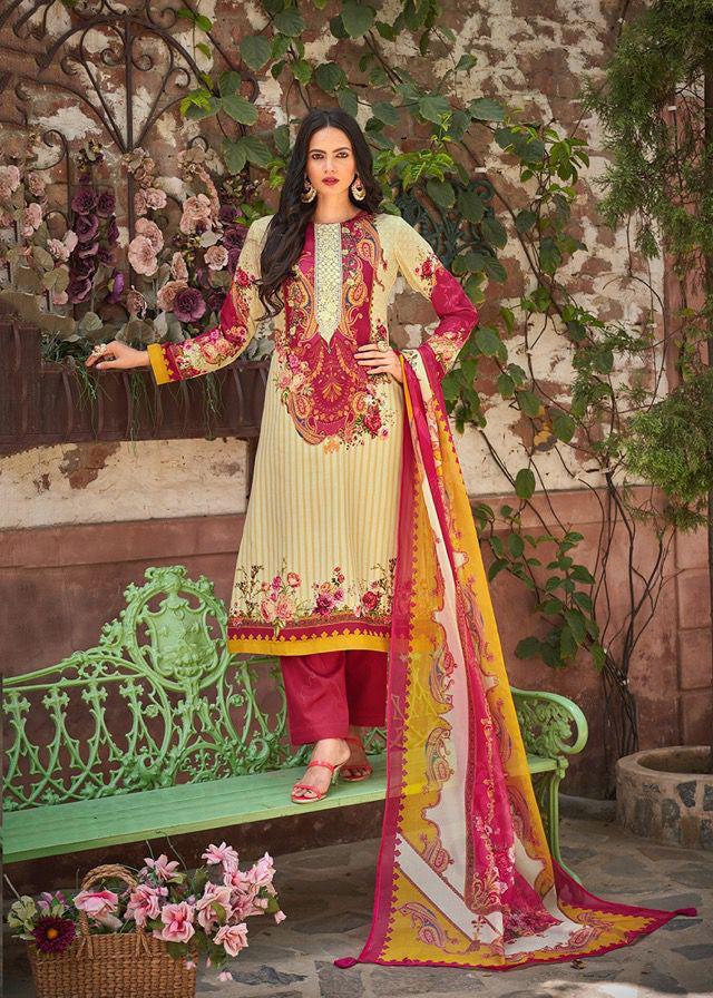 PRM Unstitched Jam Silk Suits With Fancy Embroidery - Stilento