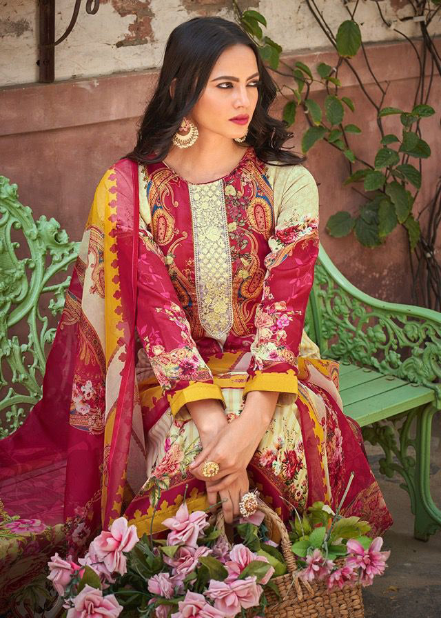 PRM Unstitched Jam Silk Suits With Fancy Embroidery - Stilento